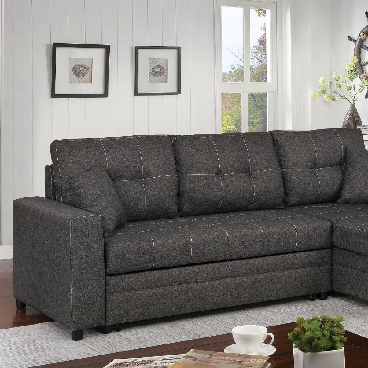 

    
Transitional Dark Gray Linen-like Fabric Sectional Sofa Furniture of America CM6975 Vide
