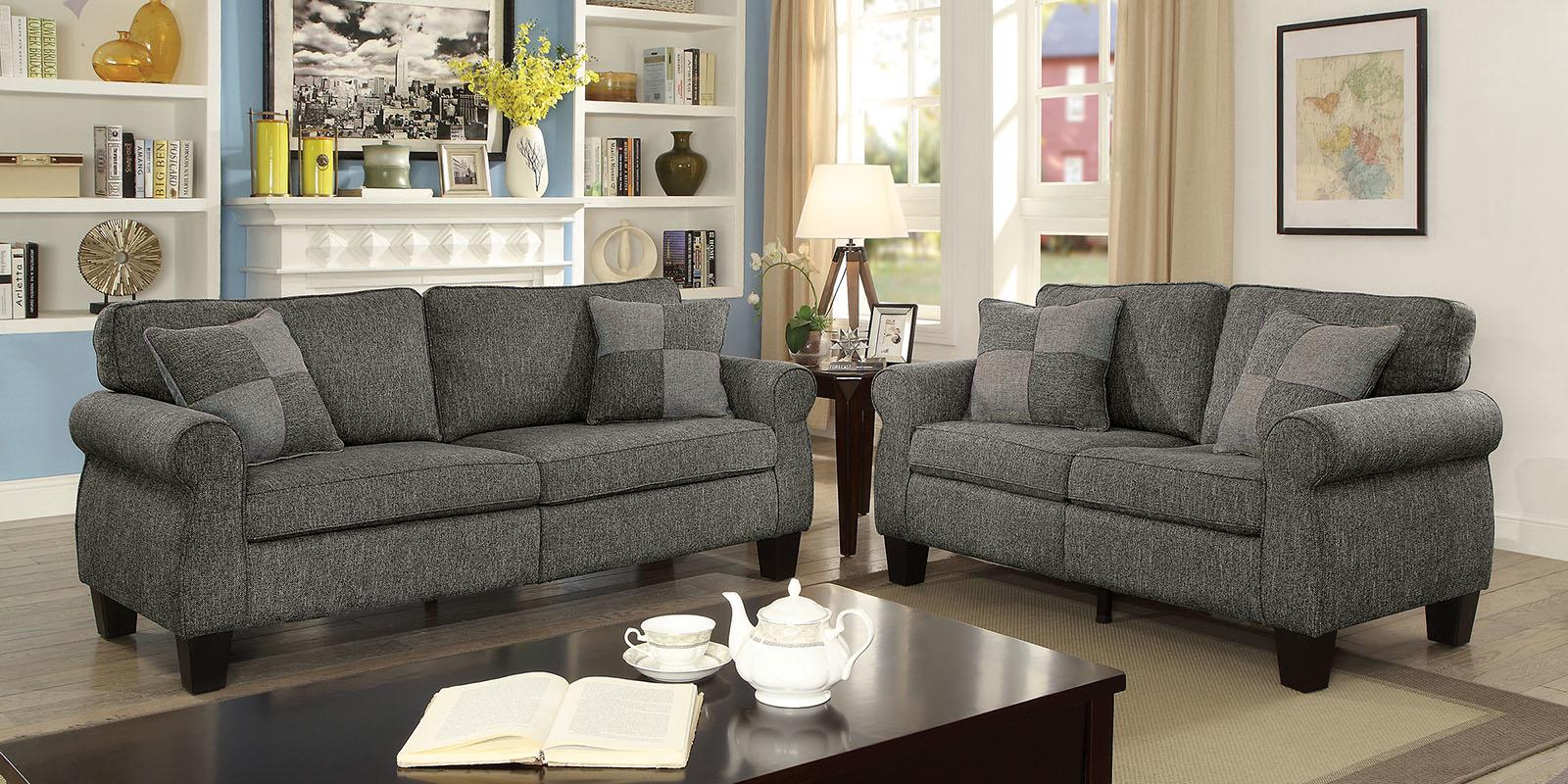 Transitional Sofa and Loveseat Set CM6328GY-2PC Rhian CM6328GY-2PC in Dark Gray 