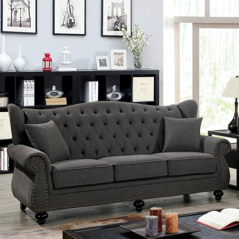 

    
Transitional Dark Gray Linen Sofa and Loveseat Furniture of America Ewloe
