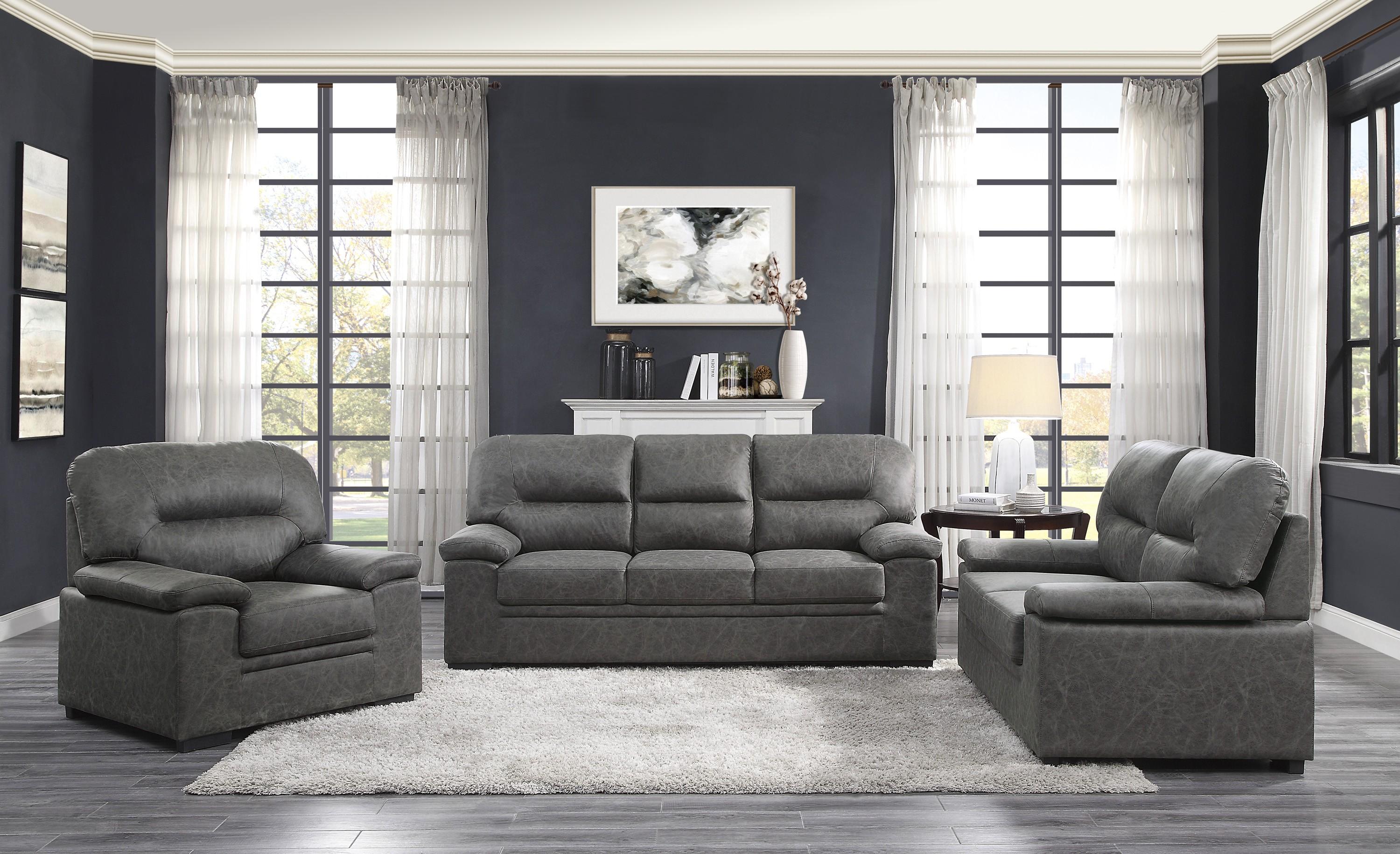 Transitional Living Room Set 9407DG-3PC Michigan 9407DG-3PC in Dark Gray Microfiber