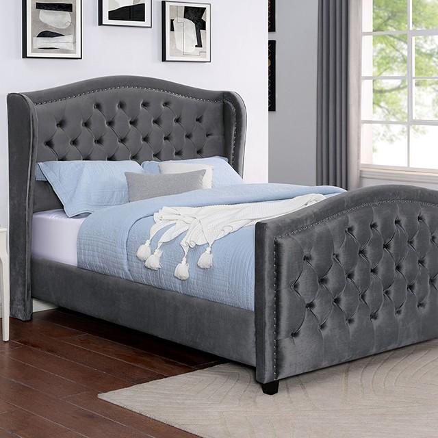 

    
Furniture of America Kerran King Sleigh Bed CM7454IV-EK Sleigh Bed Dark Gray CM7454DG-EK
