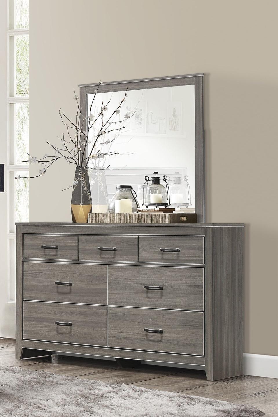 Transitional Dresser w/Mirror 1902-5*6-2PC Waldorf 1902-5*6-2PC in Dark Gray 