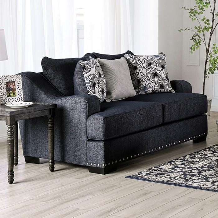 

    
Transitional Dark Navy Linen-like Fabric Living Room Set 2pcs Furniture of America SM1218-SF Sonora
