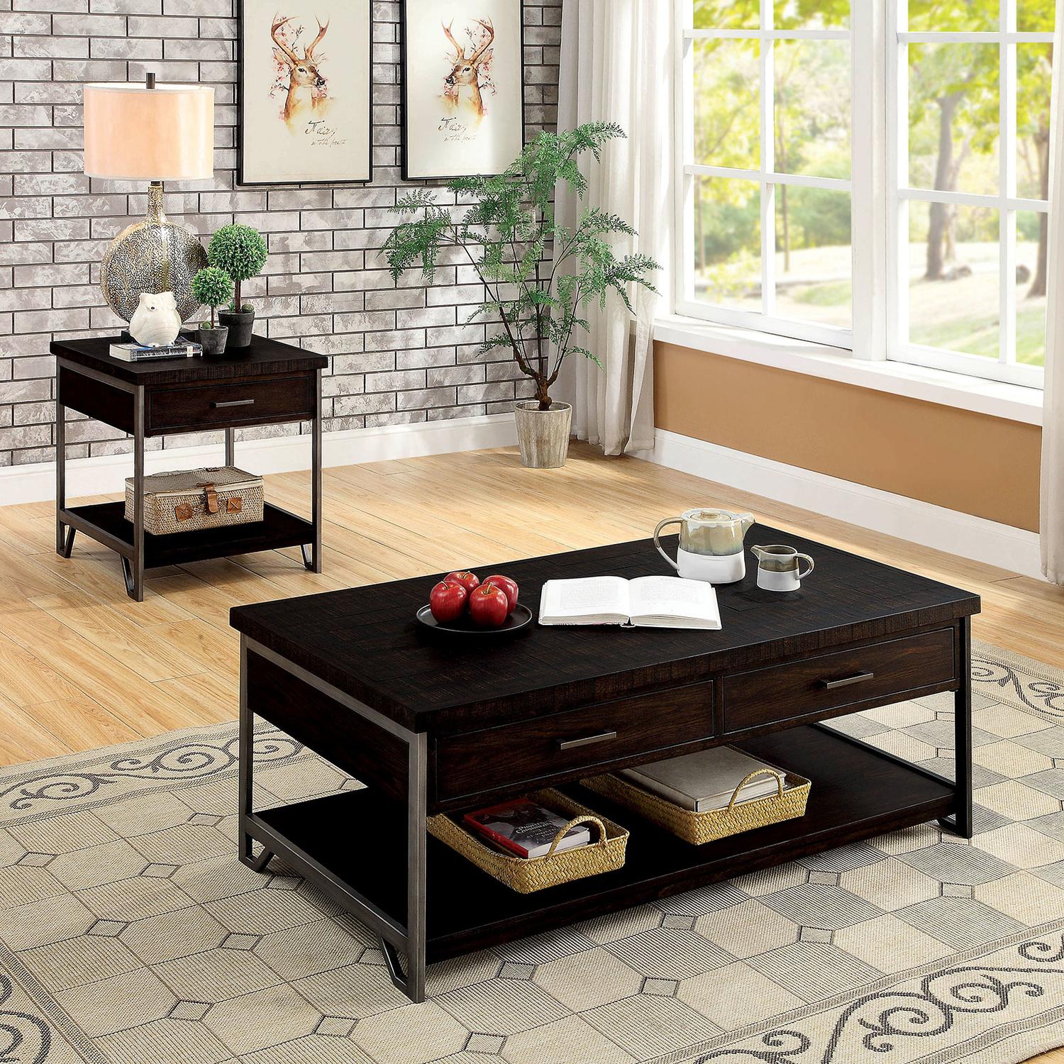 

    
Transitional Dark Oak Solid Wood Coffee Table Set 3pcs Furniture of America Wasta
