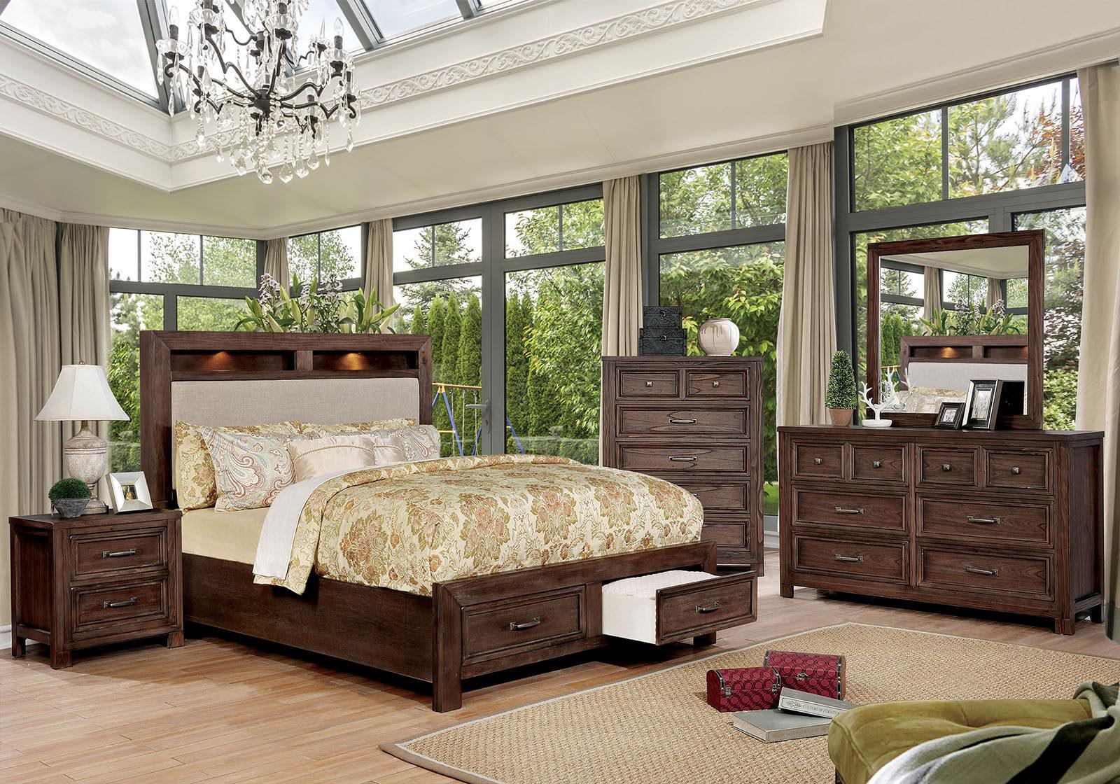 

    
Transitional Dark Oak Solid Wood King Bedroom Set 5pcs Furniture of America CM7365A Tywyn
