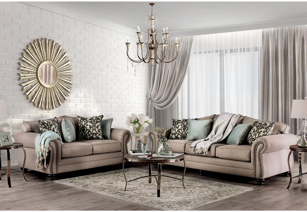 Transitional Sofa and Loveseat Set SM8006-2PC Jarauld SM8006-2PC in Taupe Chenille