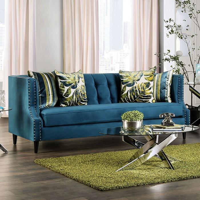 

    
Transitional Dark Teal & Apple Green Velvet Like Sofa and Loveseat Furniture of America Azuletti
