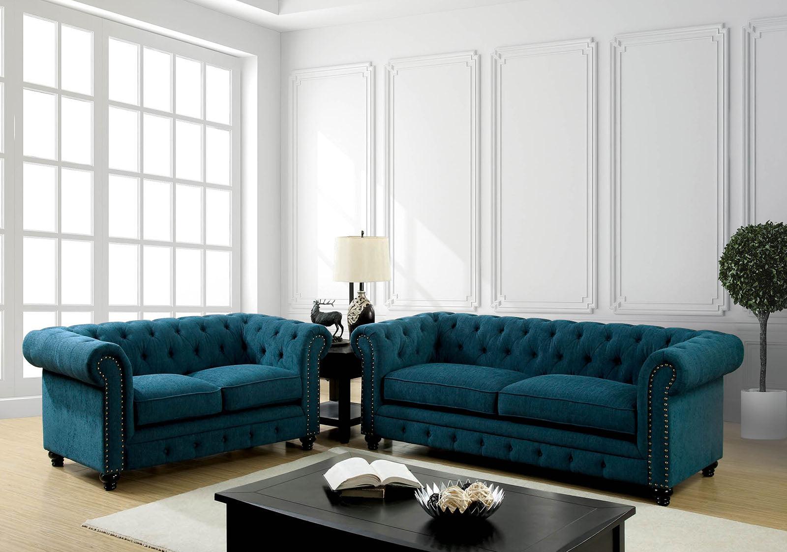 Transitional Sofa Loveseat and Chair Set CM6269TL-3PC Stanford CM6269TL-3PC in Teal 