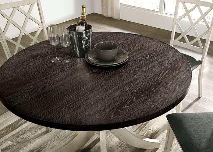 

    
Transitional Dark Walnut & Antique White Dining Table Furniture of America CM3491RT Haleigh
