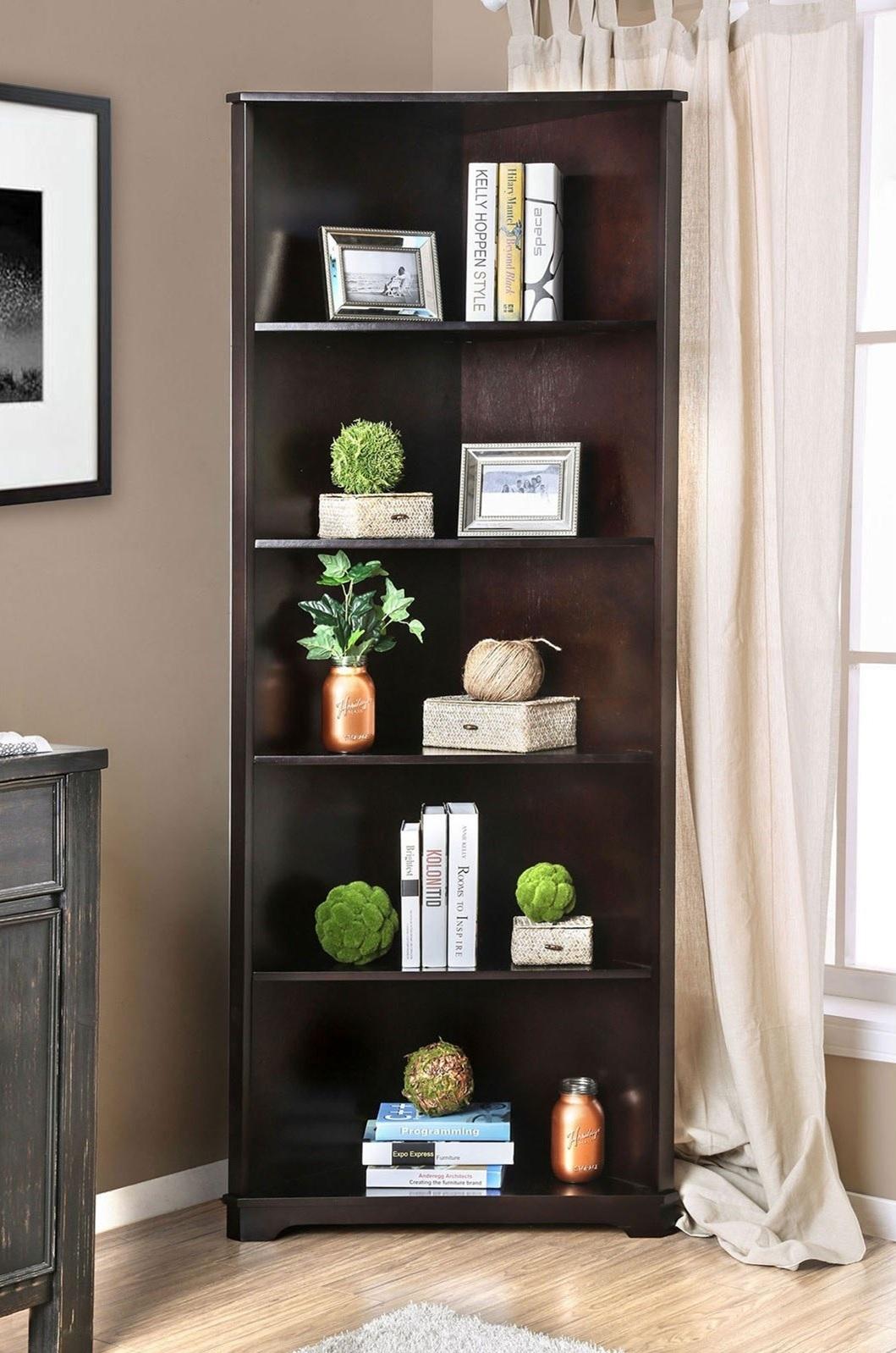 

    
Transitional Dark Walnut Solid Wood Bookshelf Furniture of America CM-AC806EX Rockwall
