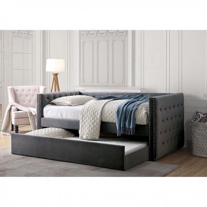 

    
CM1739GY Transitional Daybed w/ Trundle in Gray Susanna by Furniture of America
