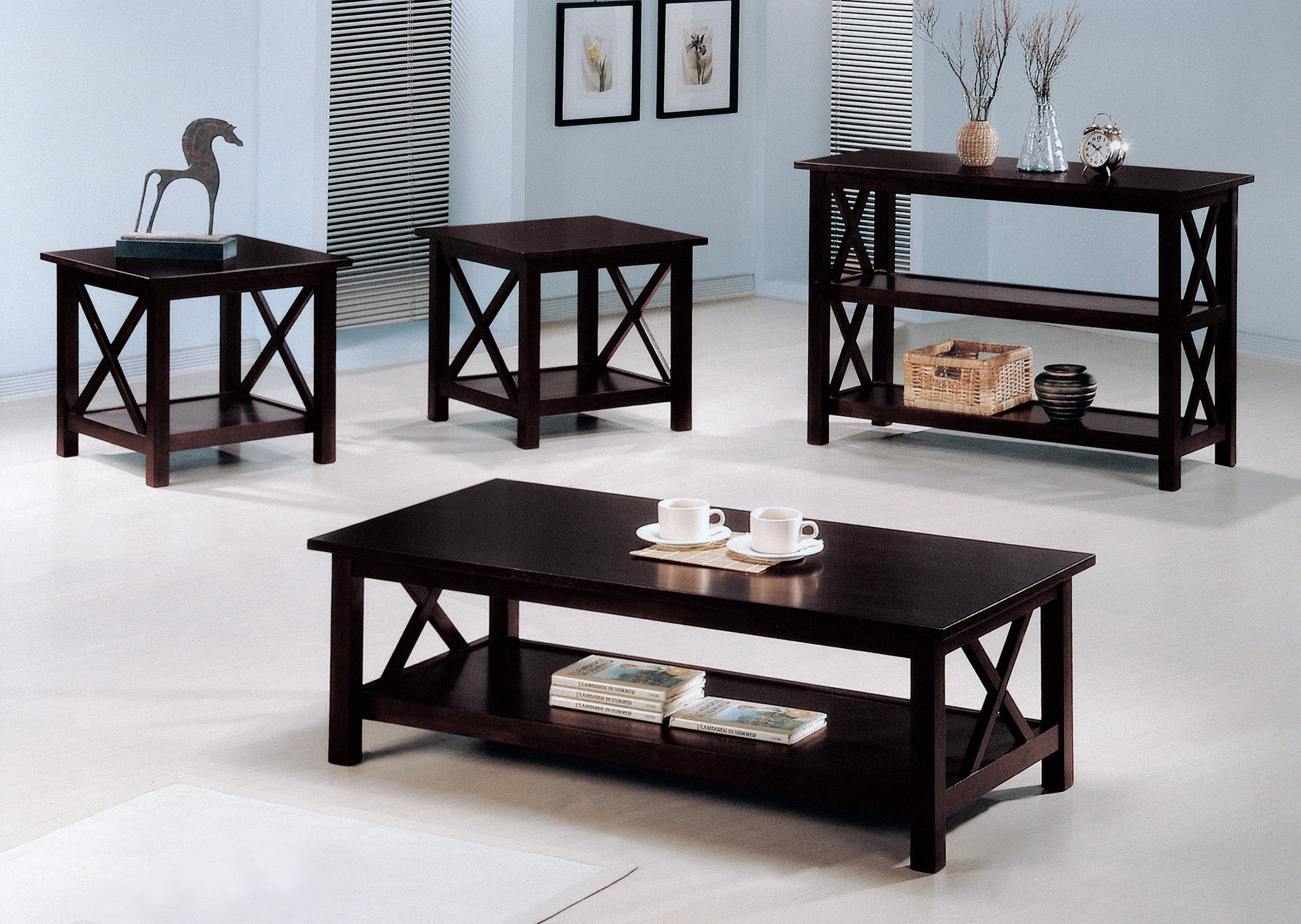 Transitional Coffee Table Set 5909 5909 in Merlot 