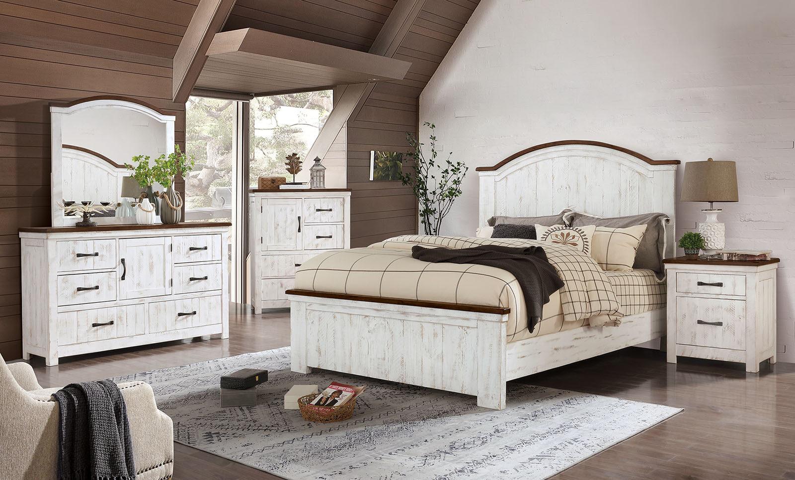 

    
Transitional Distressed White & Walnut Solid Wood CAL Bedroom Set 5pcs Furniture of America CM7962 Alyson
