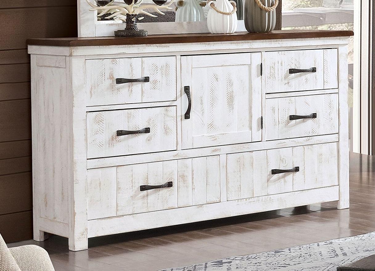 

    
Transitional Distressed White & Walnut Solid Wood Dresser Furniture of America CM7962D Alyson
