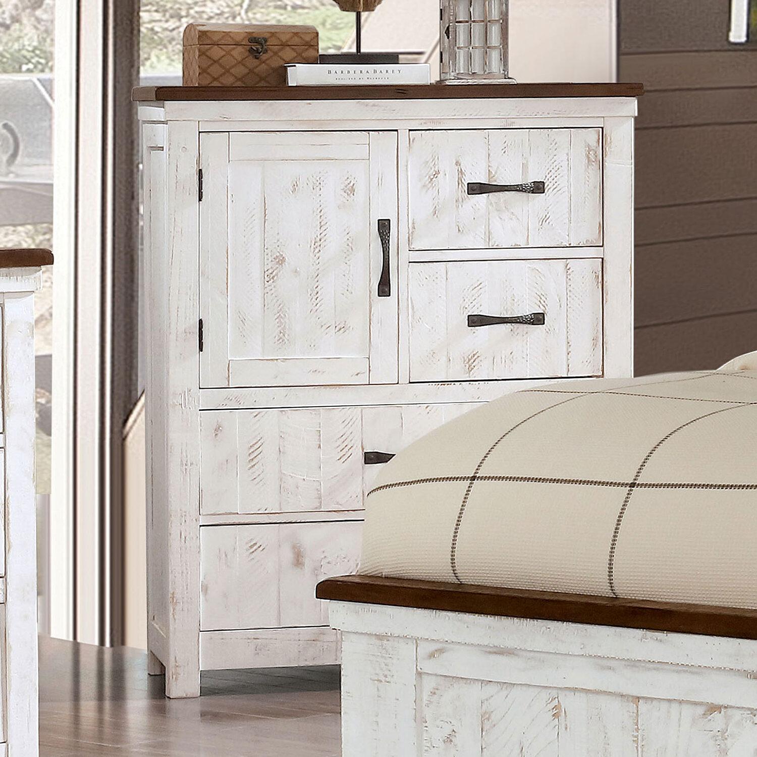 

    
 Order  Transitional Distressed White & Walnut Solid Wood King Bedroom Set 6pcs Furniture of America CM7962 Alyson
