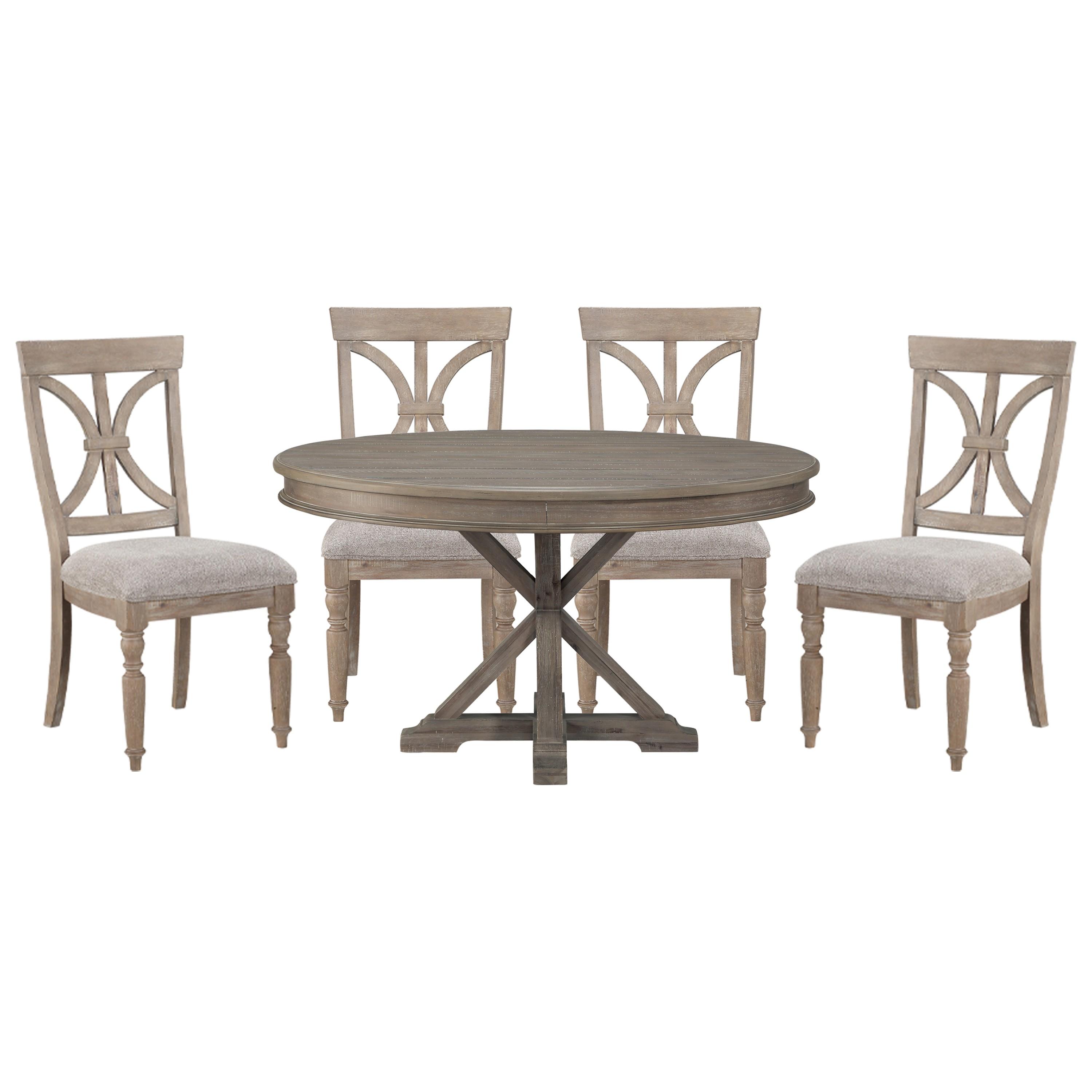 Transitional Dining Room Set 1689BR-54*5PC Cardano 1689BR-54*5PC in Light Brown Polyester