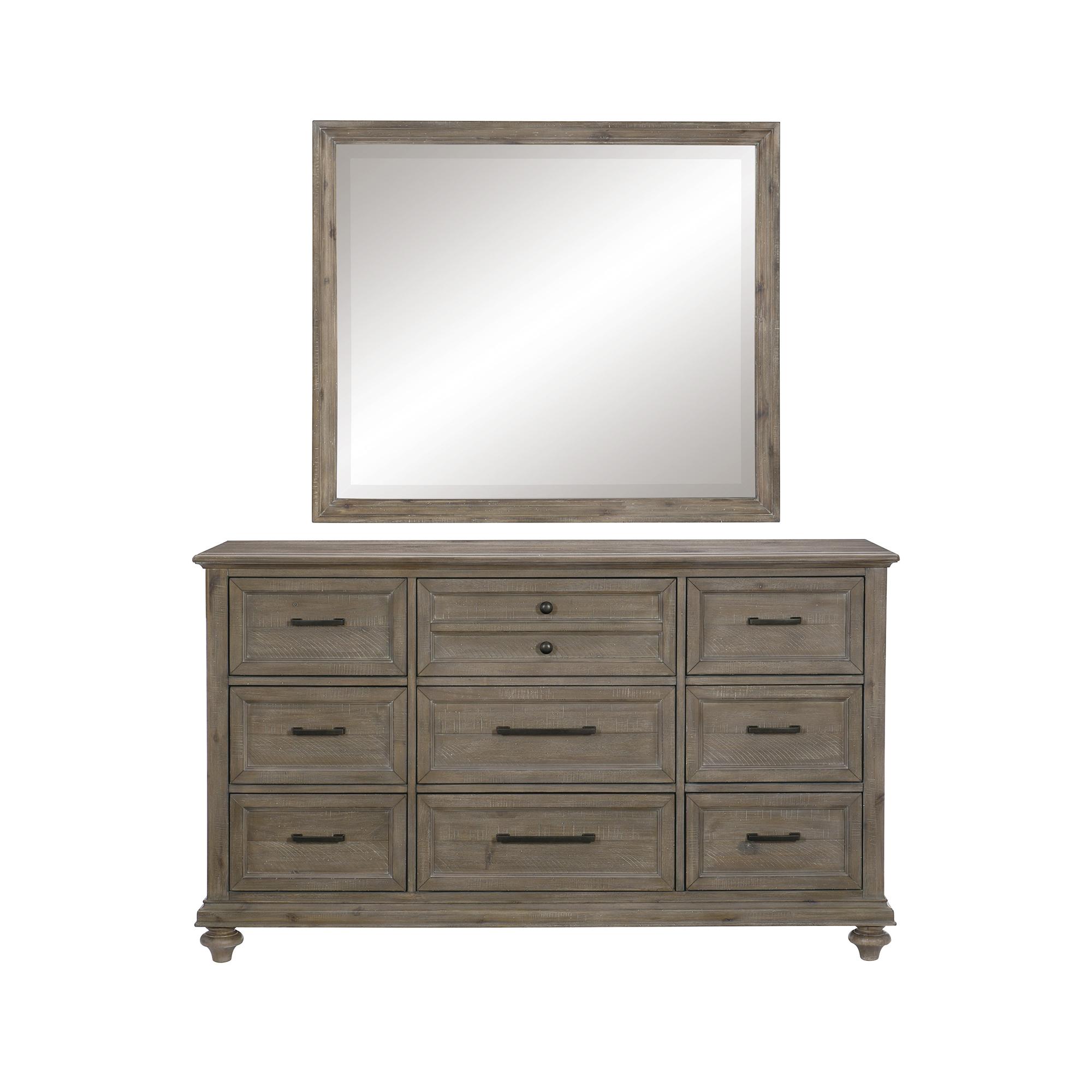 

    
Transitional Driftwood Light Brown Wood Dresser w/Mirror Homelegance 1689BR-5*6 Cardano
