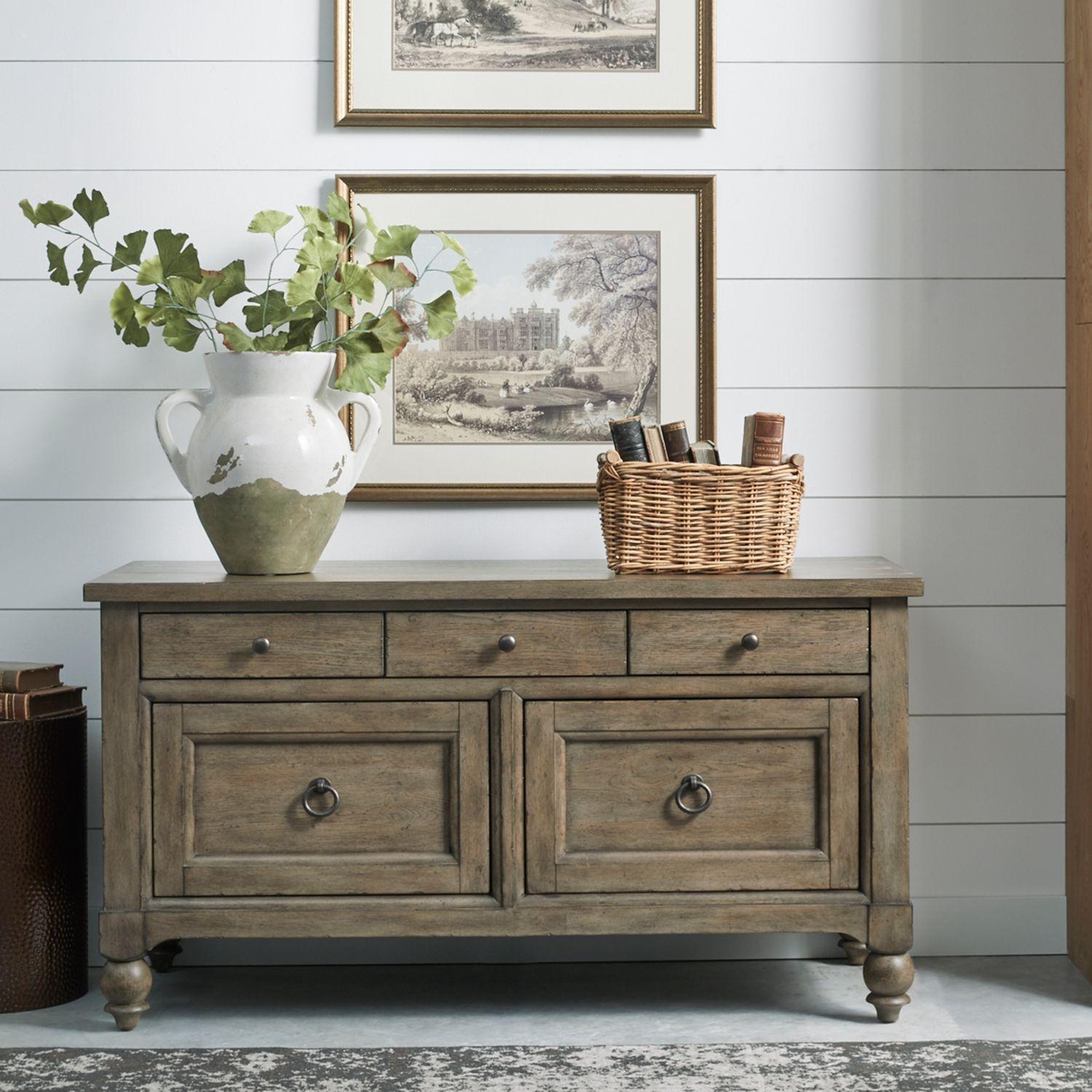 

    
Transitional Dusty Taupe Credenza 615-HO121 Liberty Furniture
