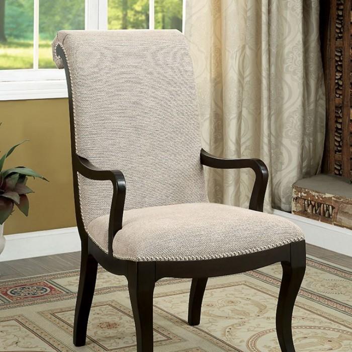 

    
Transitional Espresso & Beige Solid Wood Arm Chairs Set 2pcs Furniture of America CM3353AC-2PK Ornette
