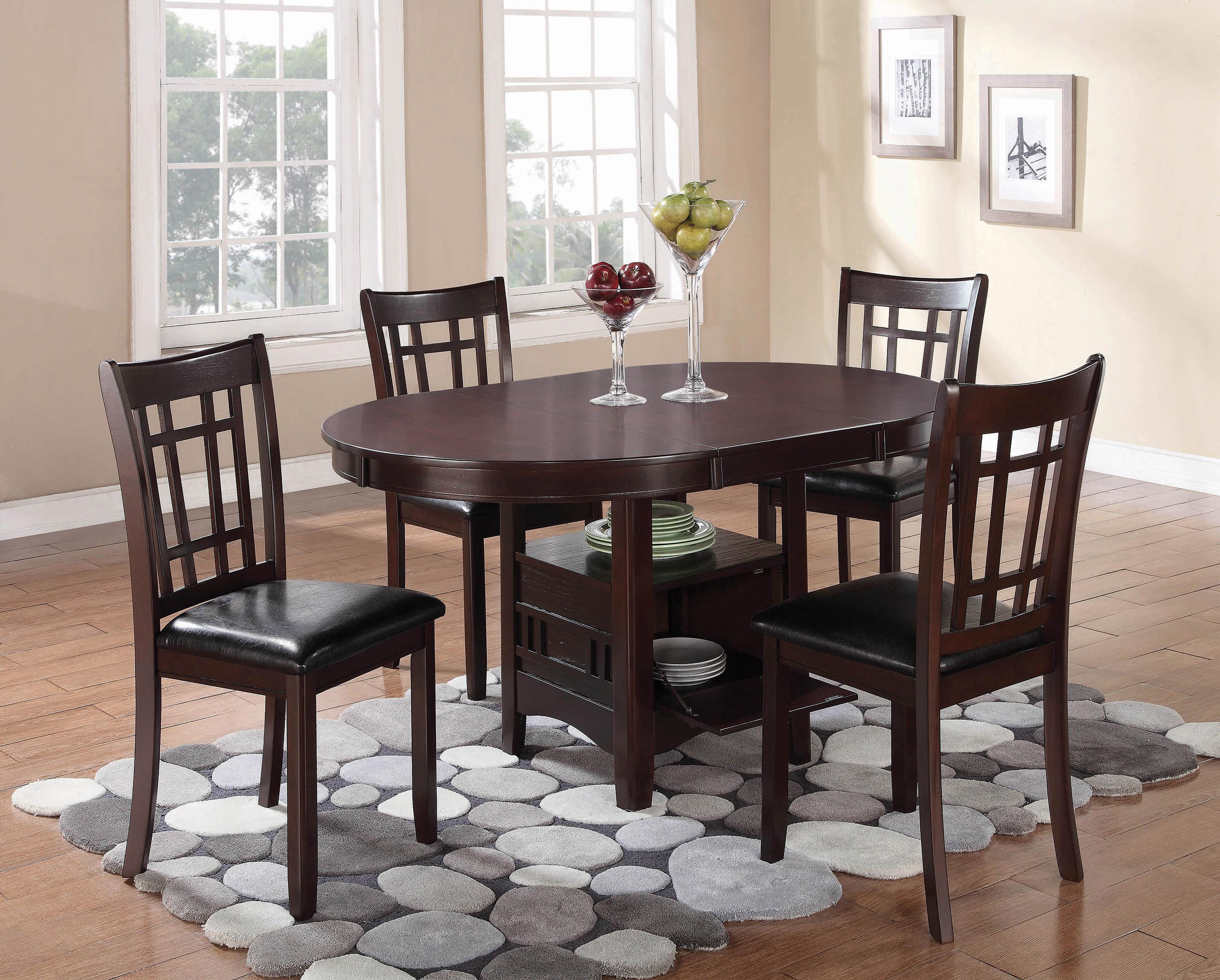 

    
Transitional Espresso & Black Solid Wood Dining Room Set 5pcs Coaster 102671-S5 Lavon
