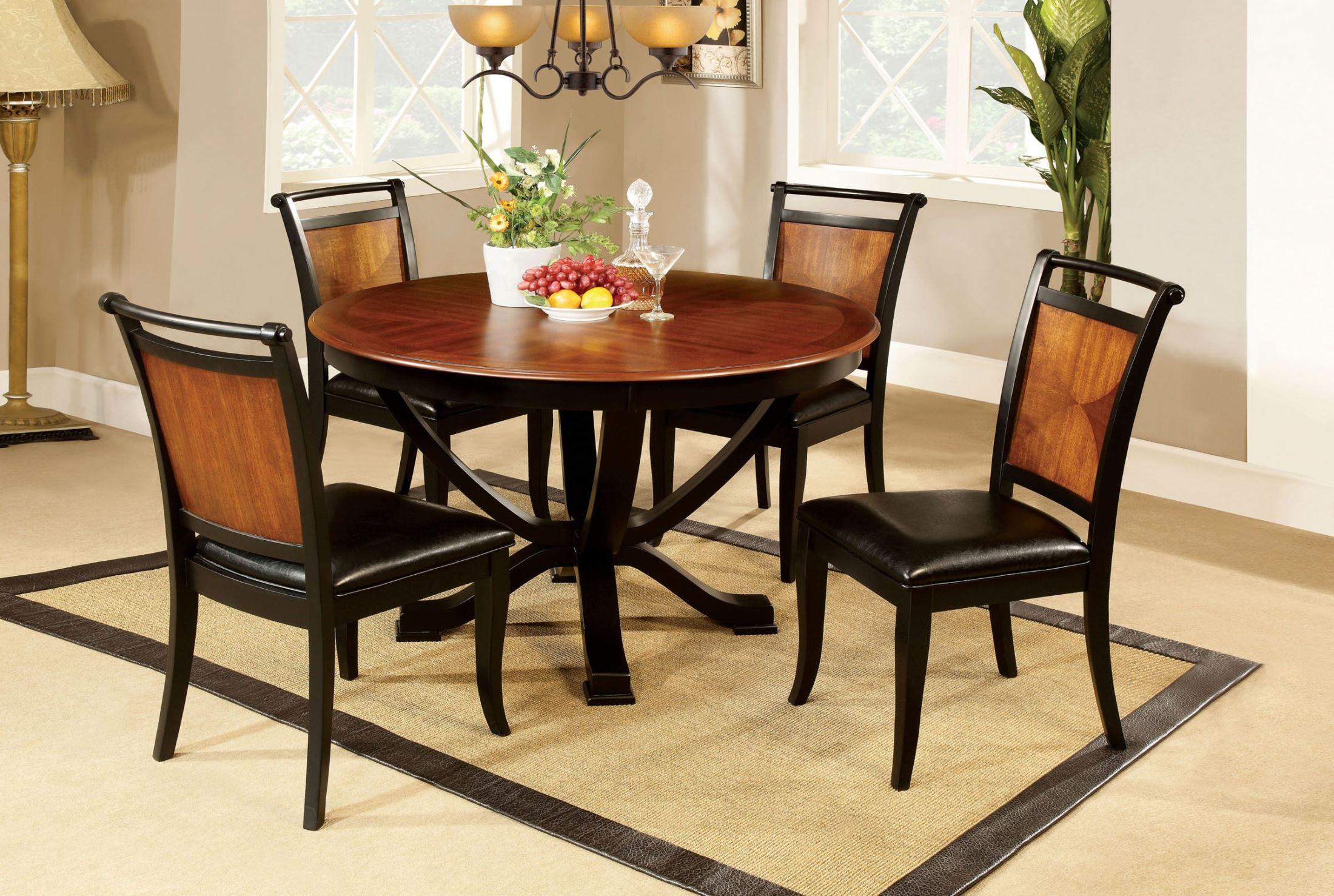 

    
Transitional Espresso & Black Solid Wood Round Dining Room Set 5pcs Furniture of America Salida
