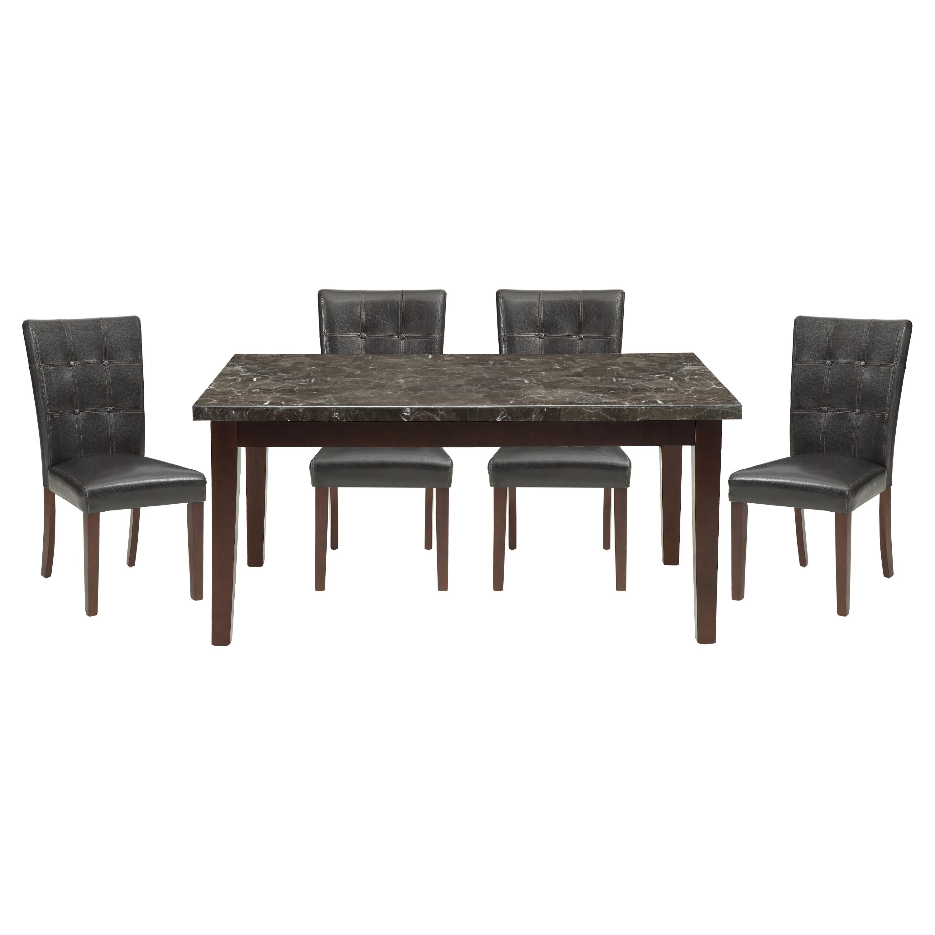 Transitional Dining Room Set 2456-64*5PC Decatur 2456-64*5PC in Espresso, Black Faux Leather