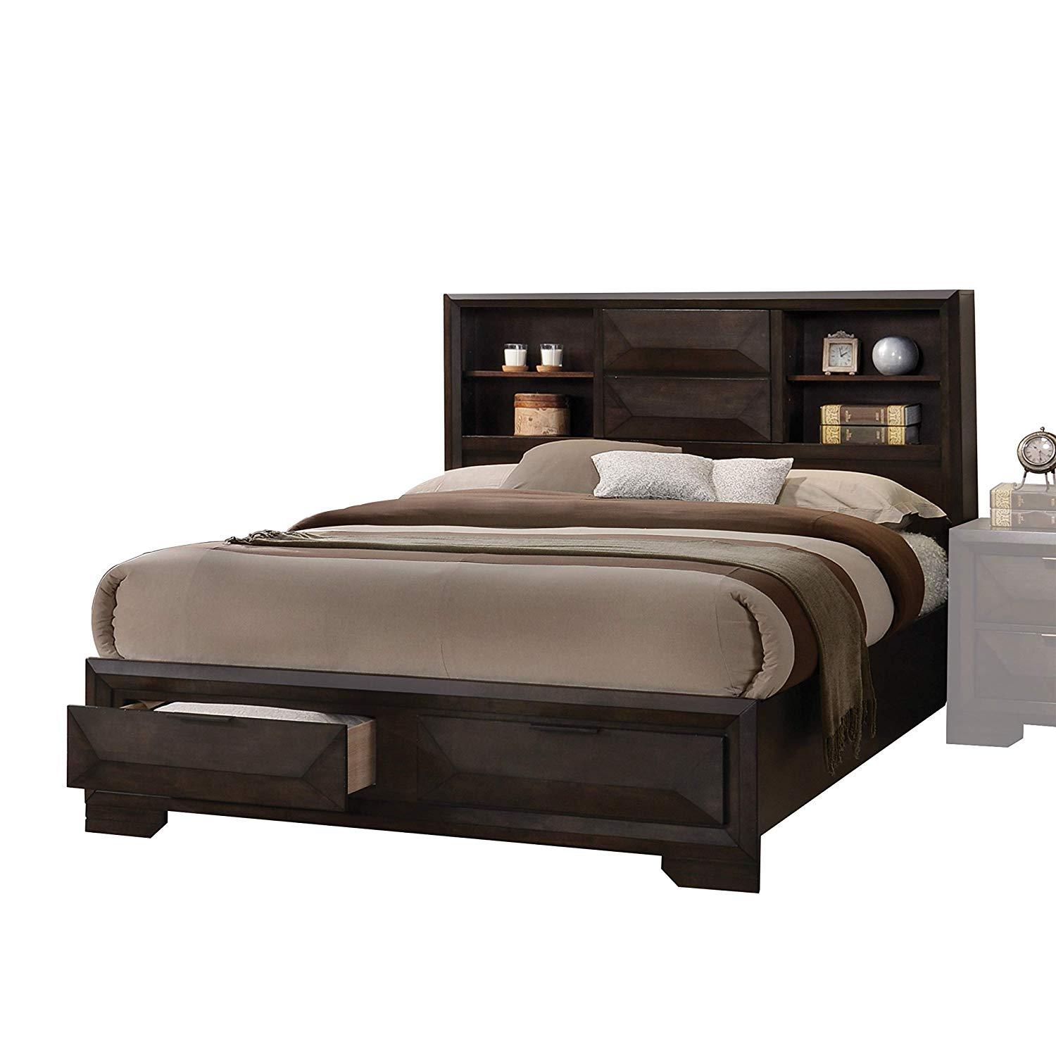 Transitional Storage Bed Merveille-22870Q 22870Q in Espresso Matte Lacquer