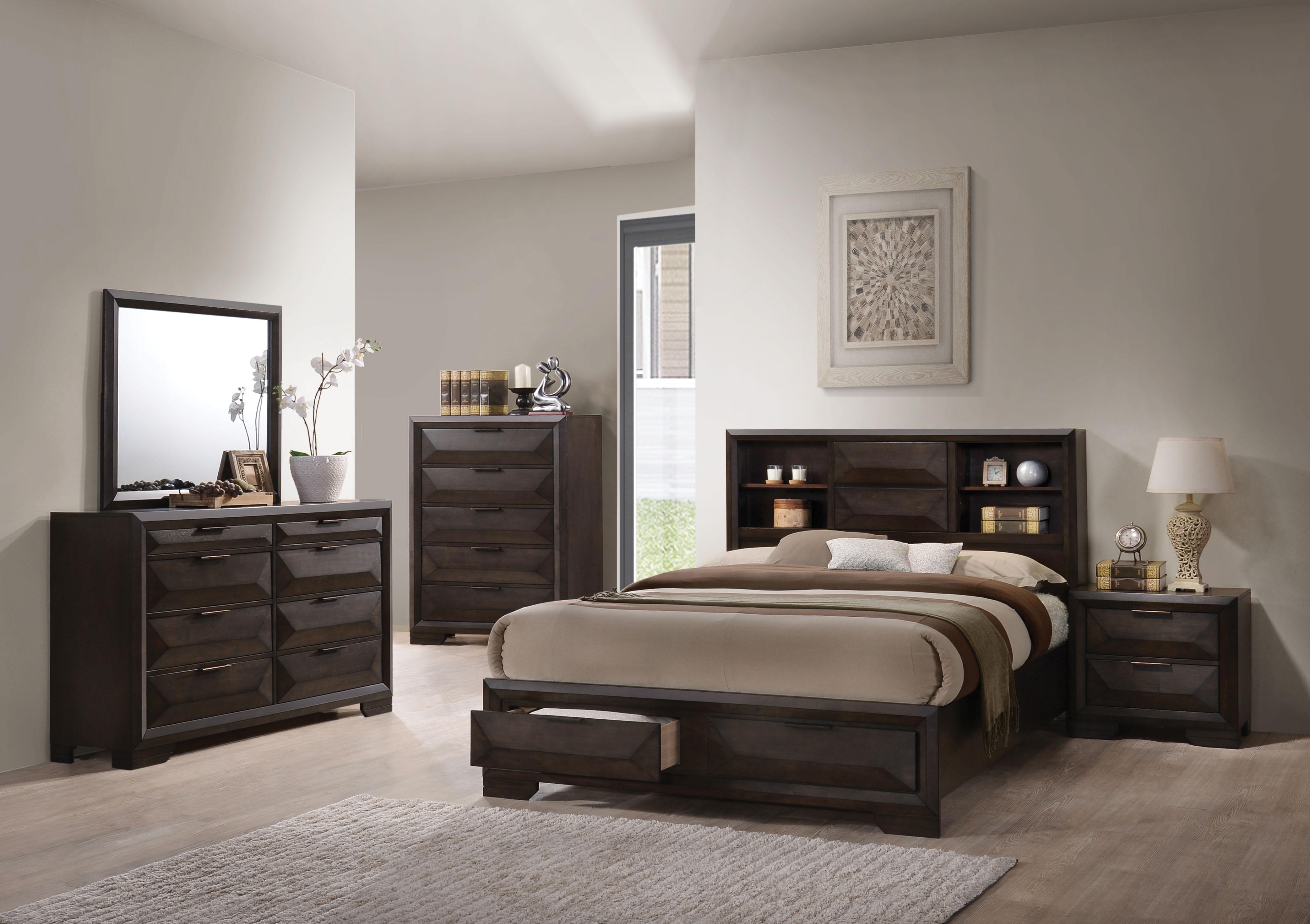 Transitional Storage Bedroom Set Merveille-22870Q 22870Q-Set-5 in Espresso Matte Lacquer