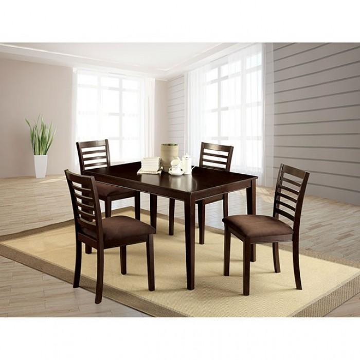 

    
Transitional Espresso Solid Wood Dining Room Set 5PCS Furniture of America Eaton CM3001T-5PK
