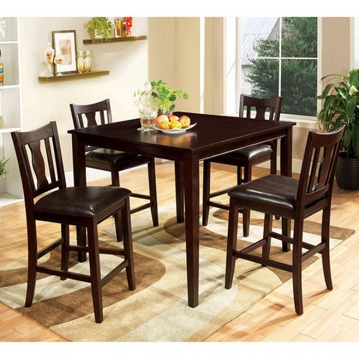 

    
Transitional Espresso Solid Wood Counter Height Dining Room Set 5PCS Furniture of America West Creek CM3888PT-5PK
