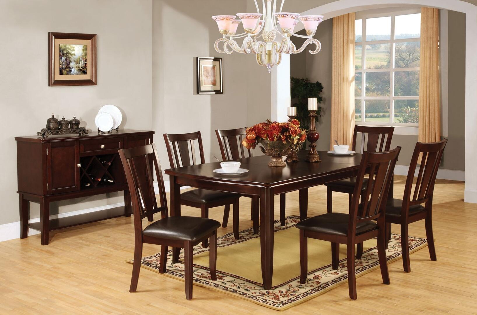Transitional Dining Room Set CM3336T-7PC Edgewood CM3336T-7PC in Espresso Leatherette