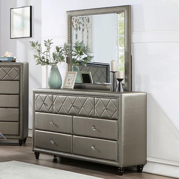 Transitional Dresser With Mirror Xandria Dresser With Mirror 2PCS FOA7224EX-D-2PCS FOA7224EX-D-2PCS in Warm Gray, Espresso Leatherette