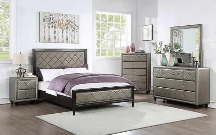 

    
Transitional Espresso/Warm Gray Solid Wood King Panel Bed Furniture of America Xandria FOA7224EX-EK
