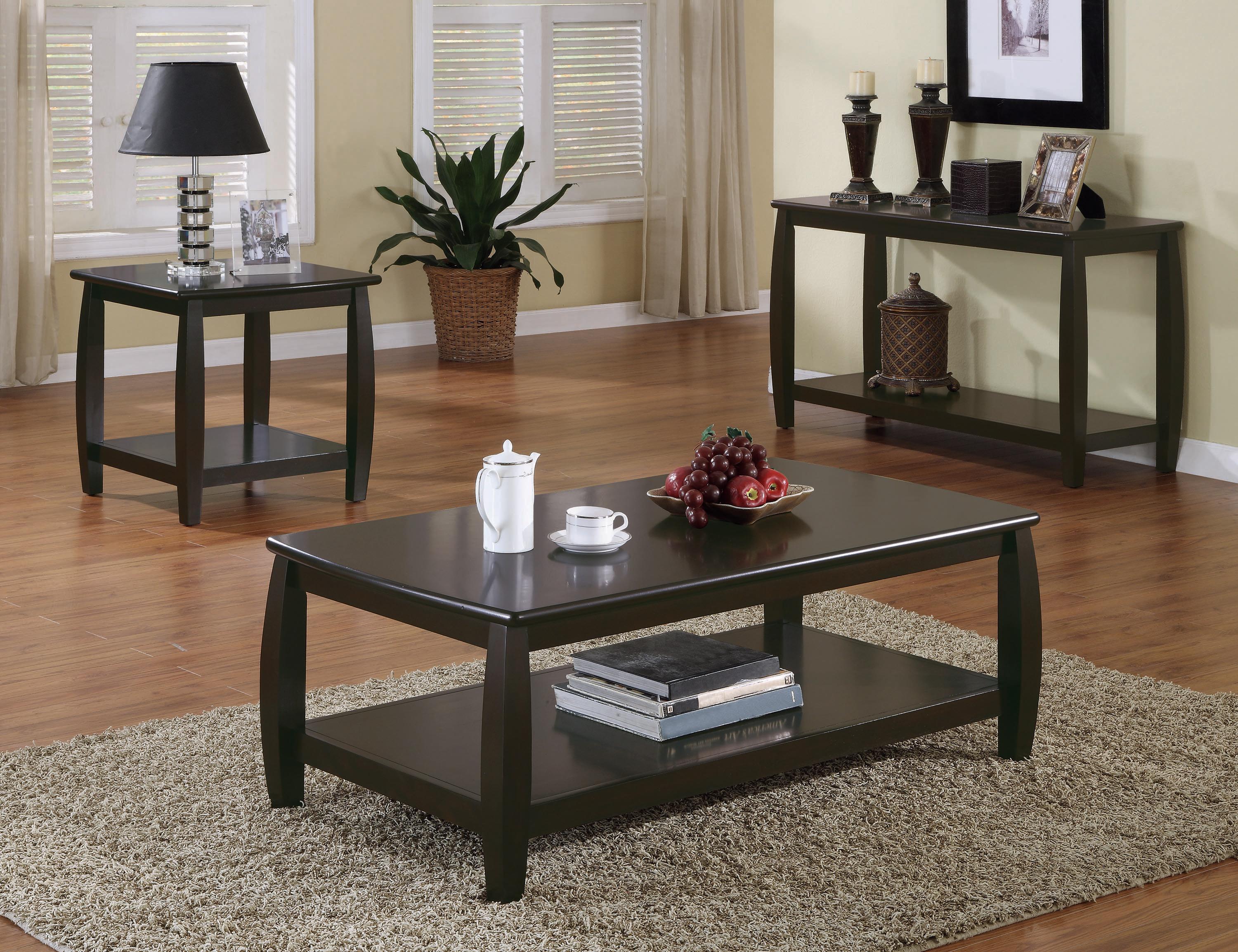 Transitional Coffee Table Set 701078-S3 701078-S3 in Espresso 