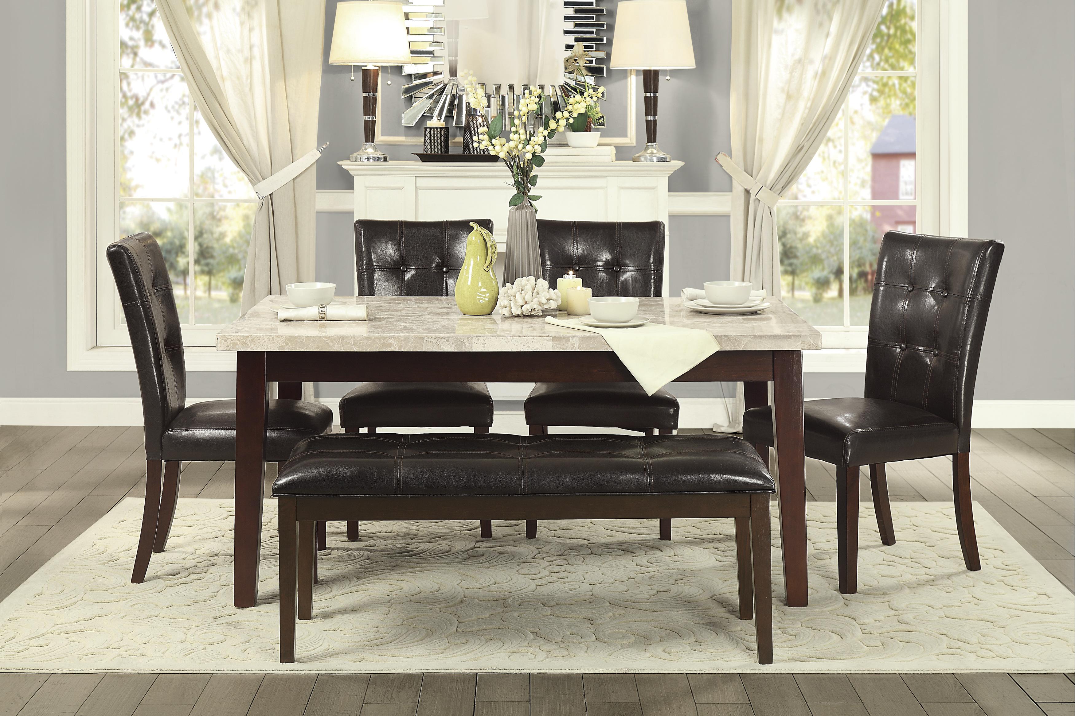 Transitional Dining Room Set 2456-64WM*6PC Decatur 2456-64WM*6PC in Espresso, White Faux Leather