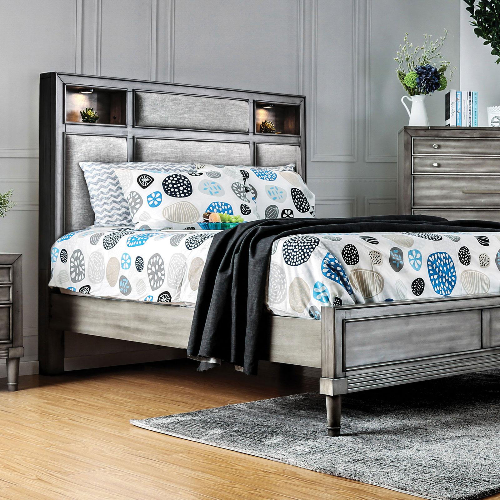 Transitional Panel Bed Daphne CM7556Q-BED in Gray Fabric