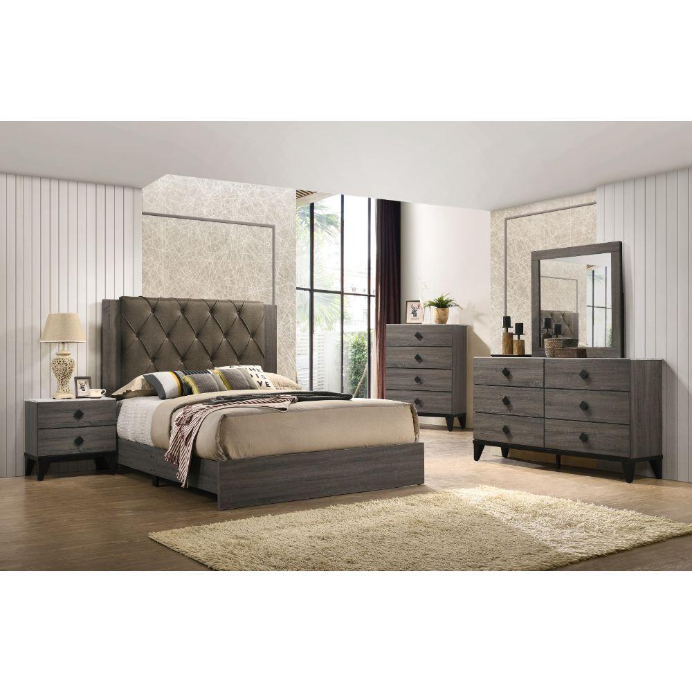 Transitional Storage Bedroom Set Avantika-27677EK-NS 27677EK-NS-3pcs in Brown Oak and Grey Fabric