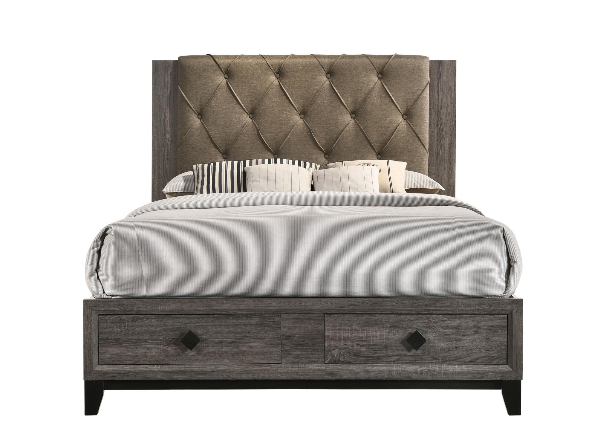 Transitional Storage Bed Avantika-27670Q 27670Q in Brown Oak and Grey Fabric