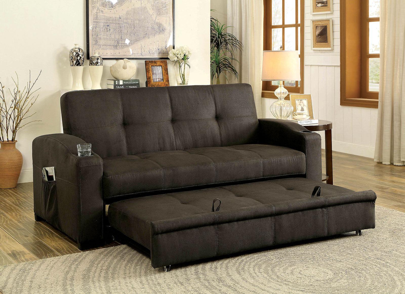 

    
Transitional Dark Brown Fabric Futon Sofa Furniture of America CM2691 Mavis
