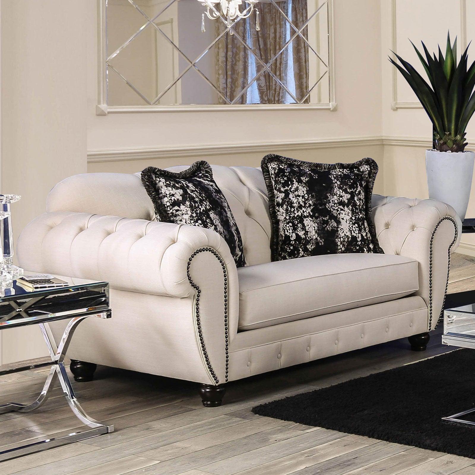 

    
Glam Beige Linen-like Fabric Loveseat GILDA SM2292-LV Furniture of America
