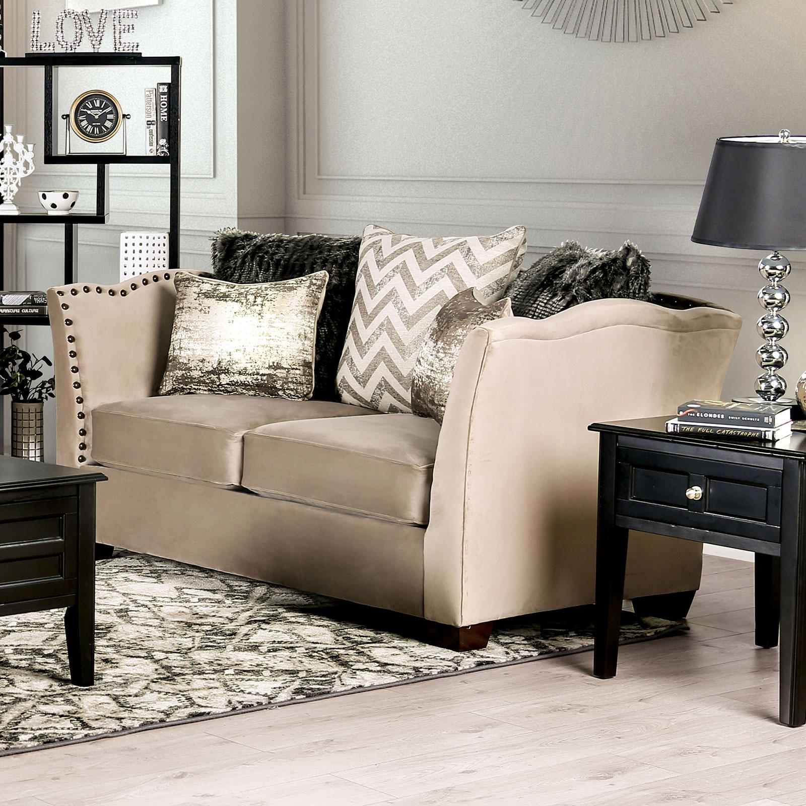 

    
Beige Fabric Loveseat HAMPDEN SM2273-LV Furniture of America Transitional
