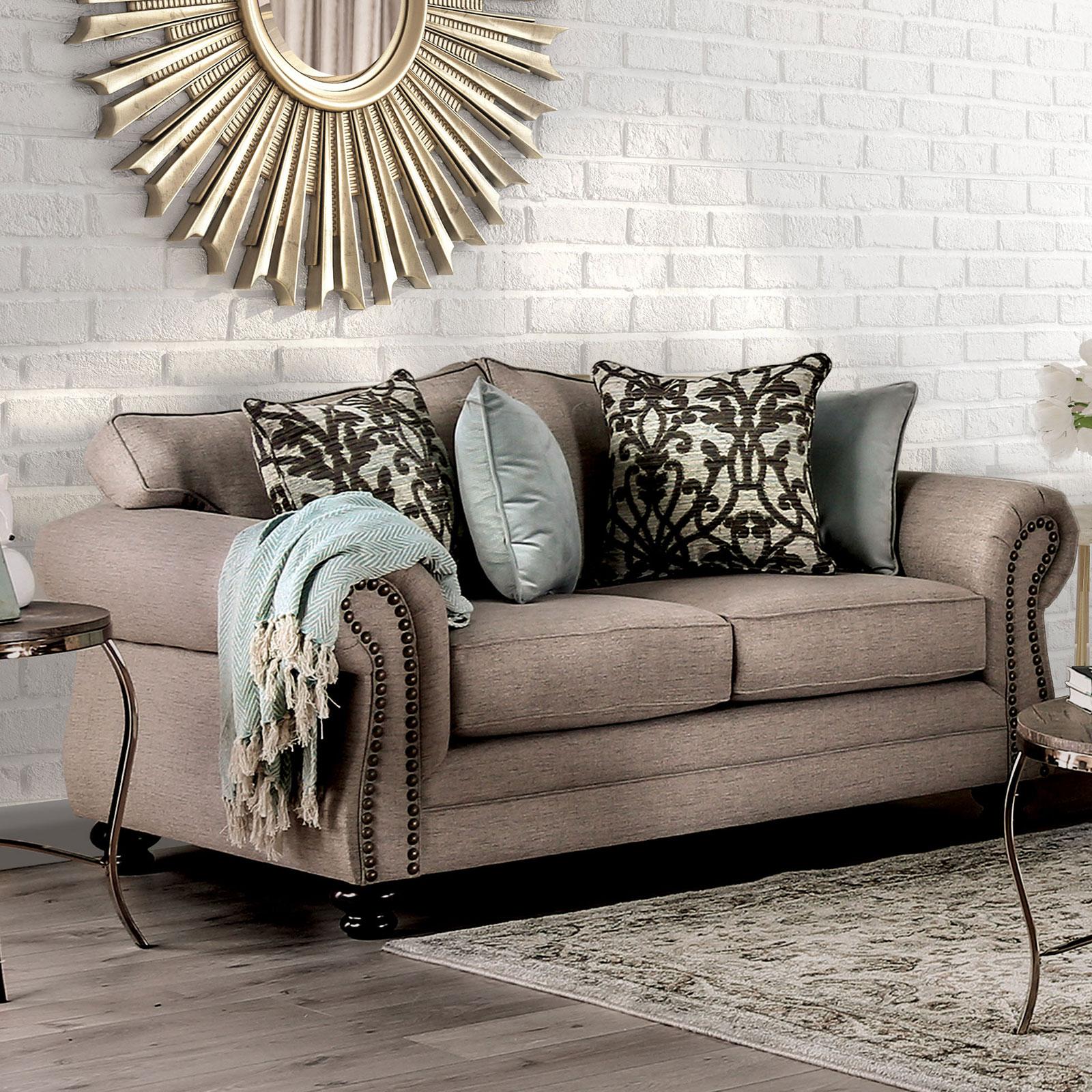 Transitional Loveseat JARAULD SM8006-LV SM8006-LV in Taupe Chenille