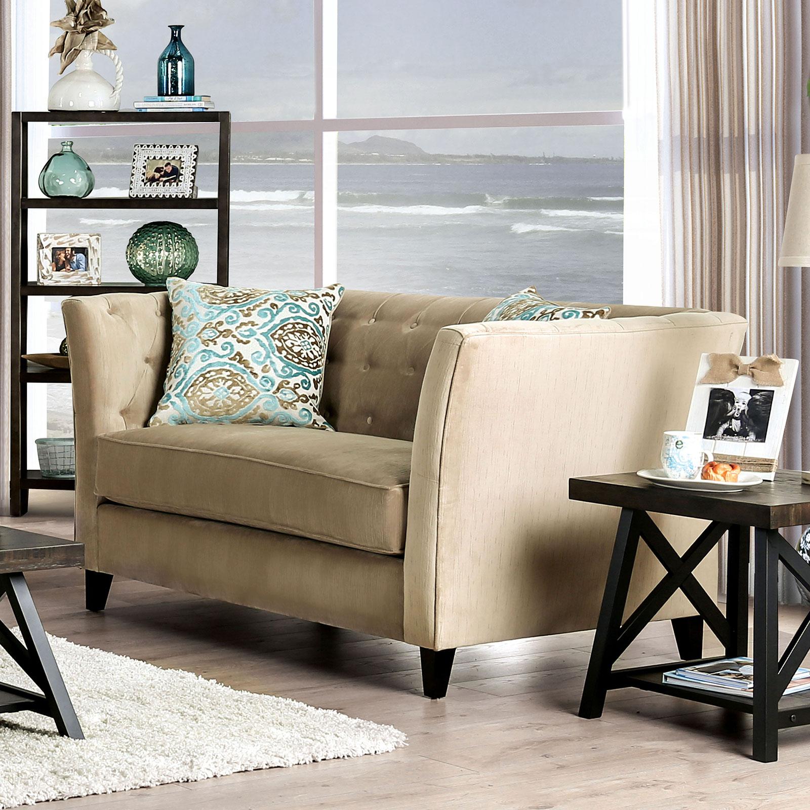 

    
Brown Fabric Loveseat MONAGHAN SM2666-LV Furniture of America Transitional
