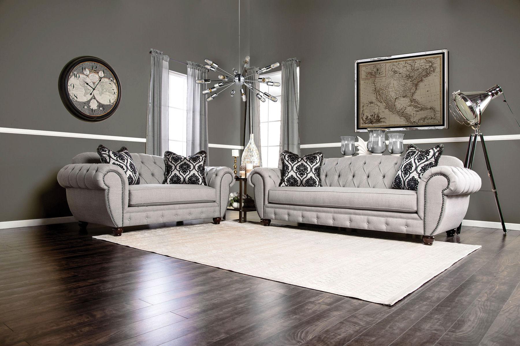 

    
Glam Gray Linen-like Fabric Loveseat VIVIANA SM2291-LV Furniture of America
