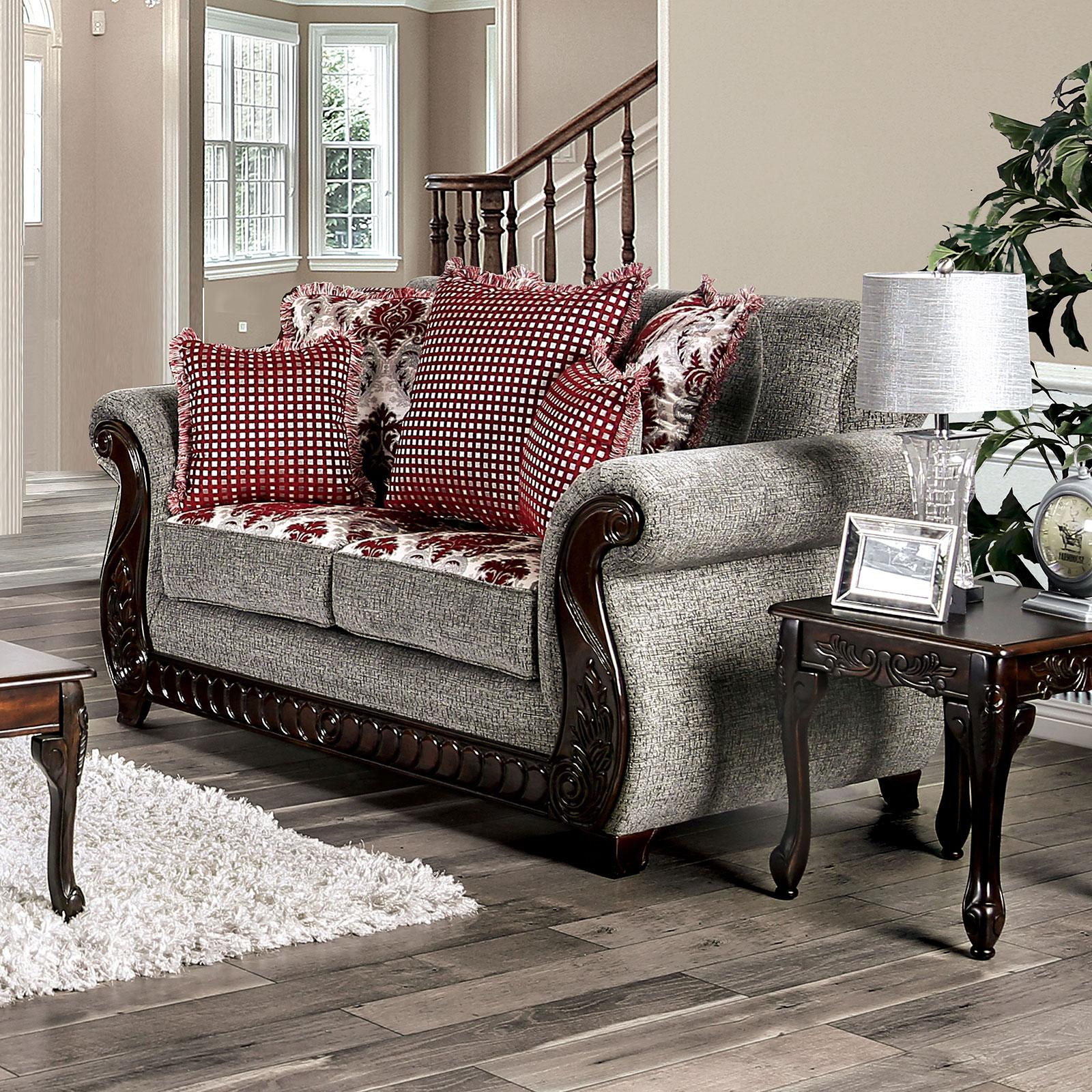 

    
Light Gray & Red Chenille Loveseat WHITLAND SM6219-LV FOA Traditional Classic
