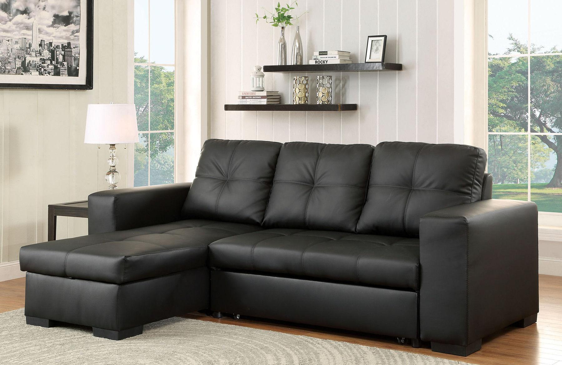 

    
Black Leatherette Sectional Sofa DENTON CM6149BK-LTR FOA Transitional
