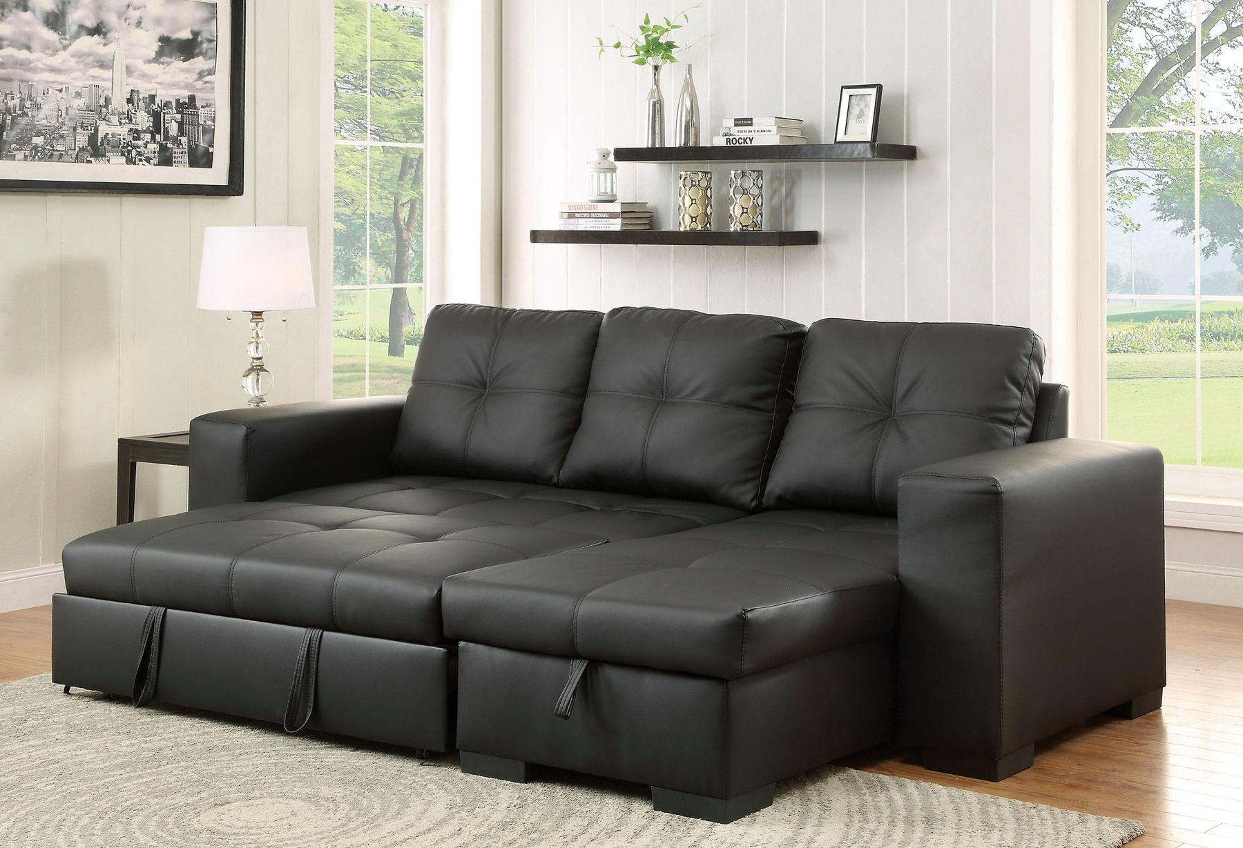 

    
Black Leatherette Sectional Sofa DENTON CM6149BK-LTR FOA Transitional
