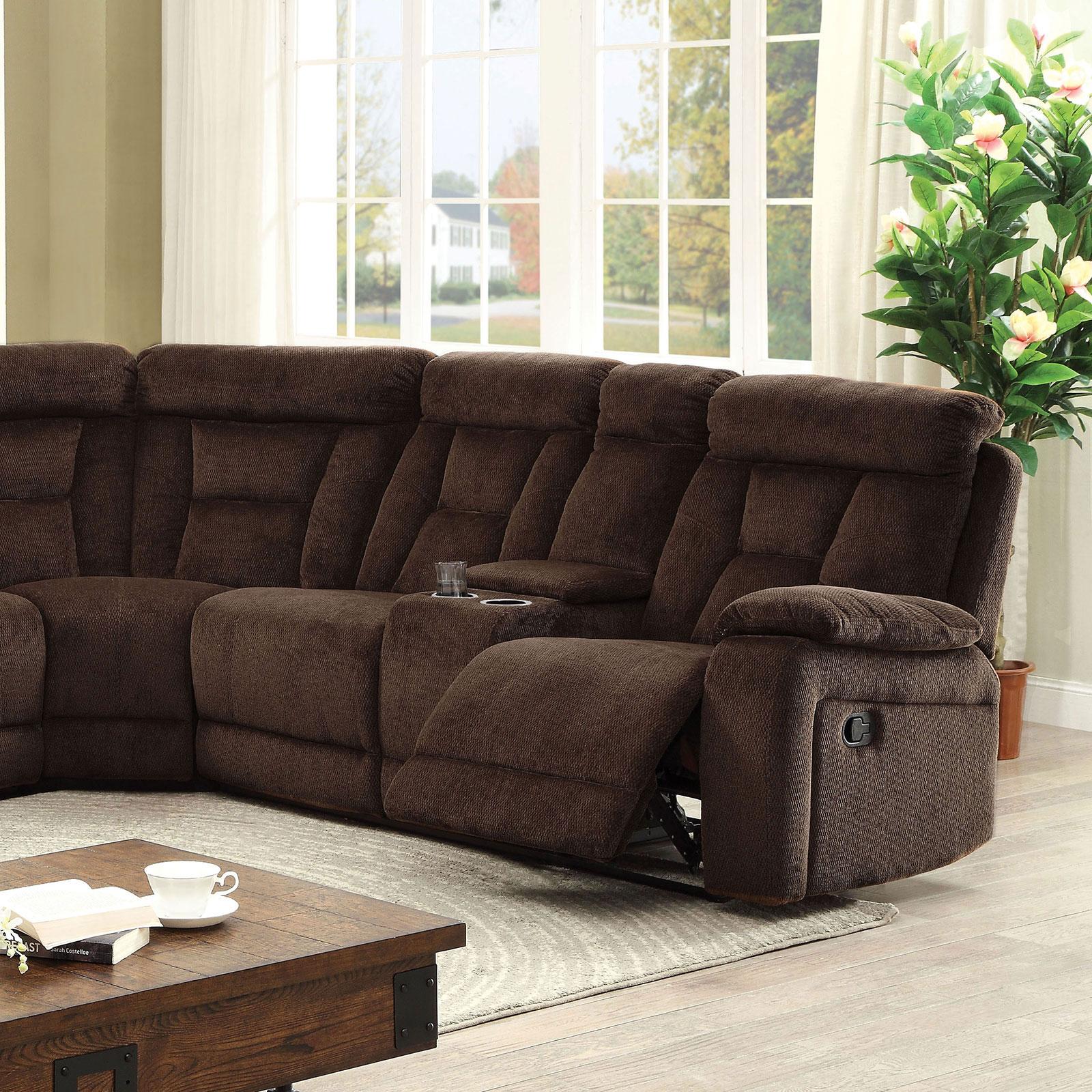 

    
Brown Chenille Sectional MAYBELL CM6773BR Furniture of America Transitional
