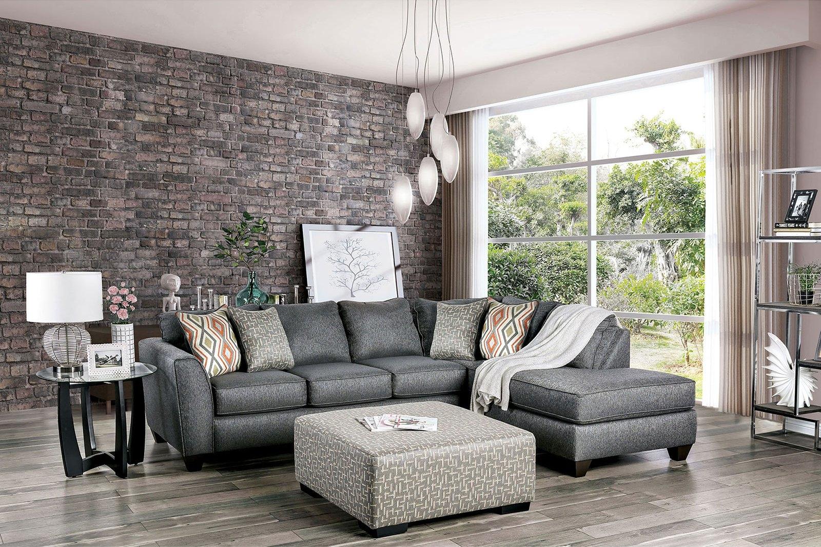 

    
Gray Chenille Sectional Sofa EARL SM5152 Furniture of America Transitional
