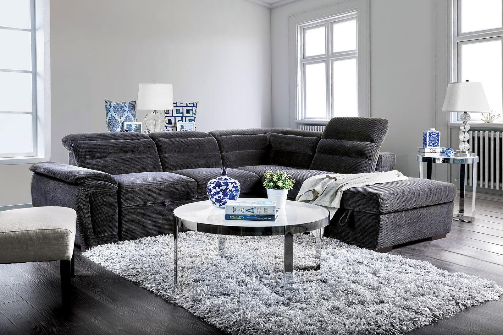 

    
Dark Gray Chenille Sectional Sofa FELICITY CM6521GY Furniture of America Modern
